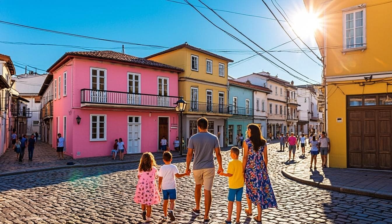 Casas modernas e famílias felizes